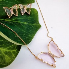 Conjunto Borboleta em cristal rosa
